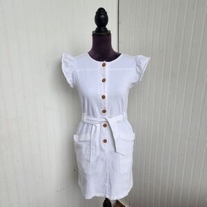 Copper Key Dress Girls White Ruffle Sleeveless Button Front Tie Belt Stretch XL